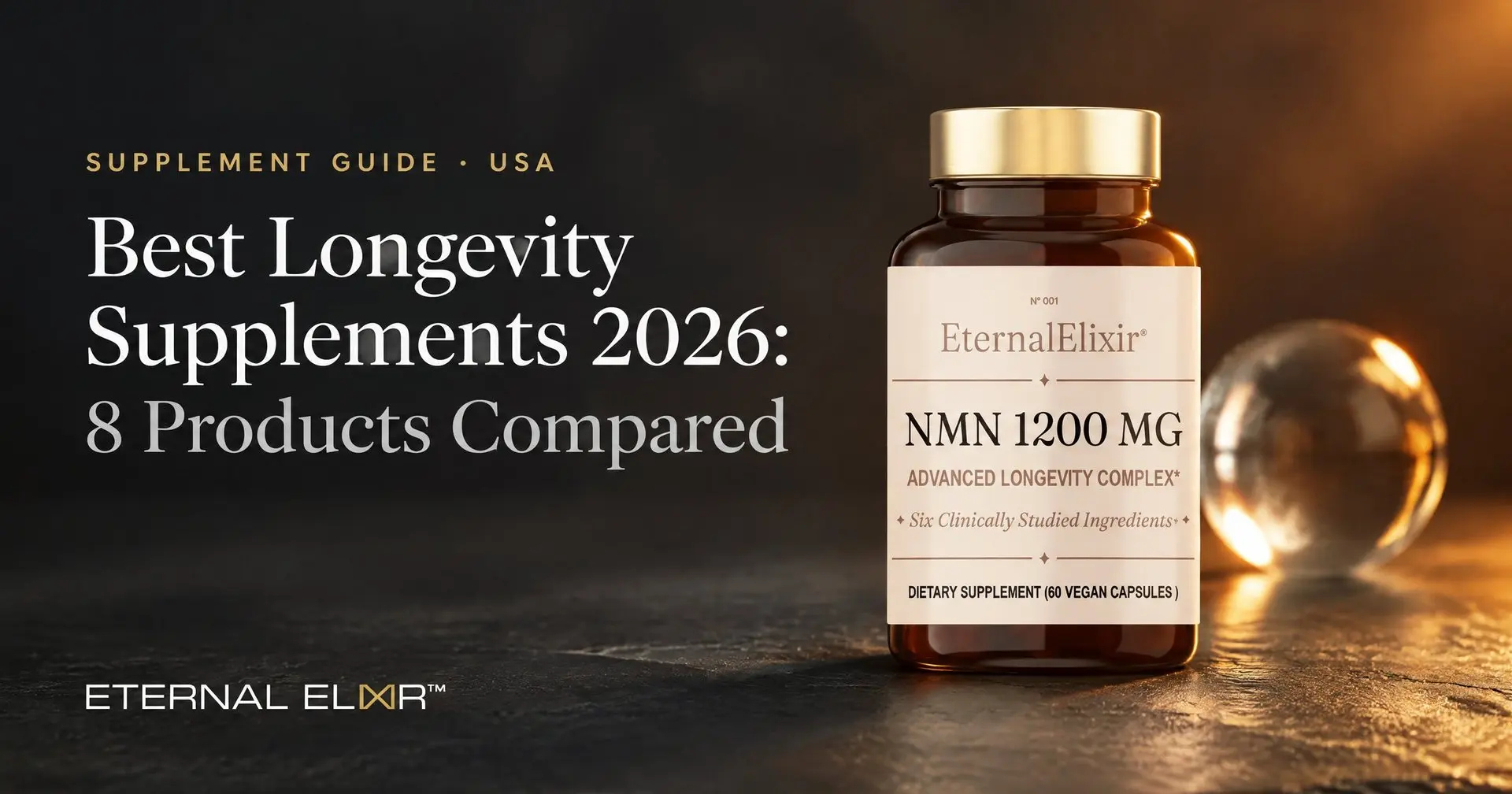 Best Longevity Supplements 2026: 8 Products Compared – Eternal Elixir NMN Advanced Longevity Complex 1200mg Total Actives bottle