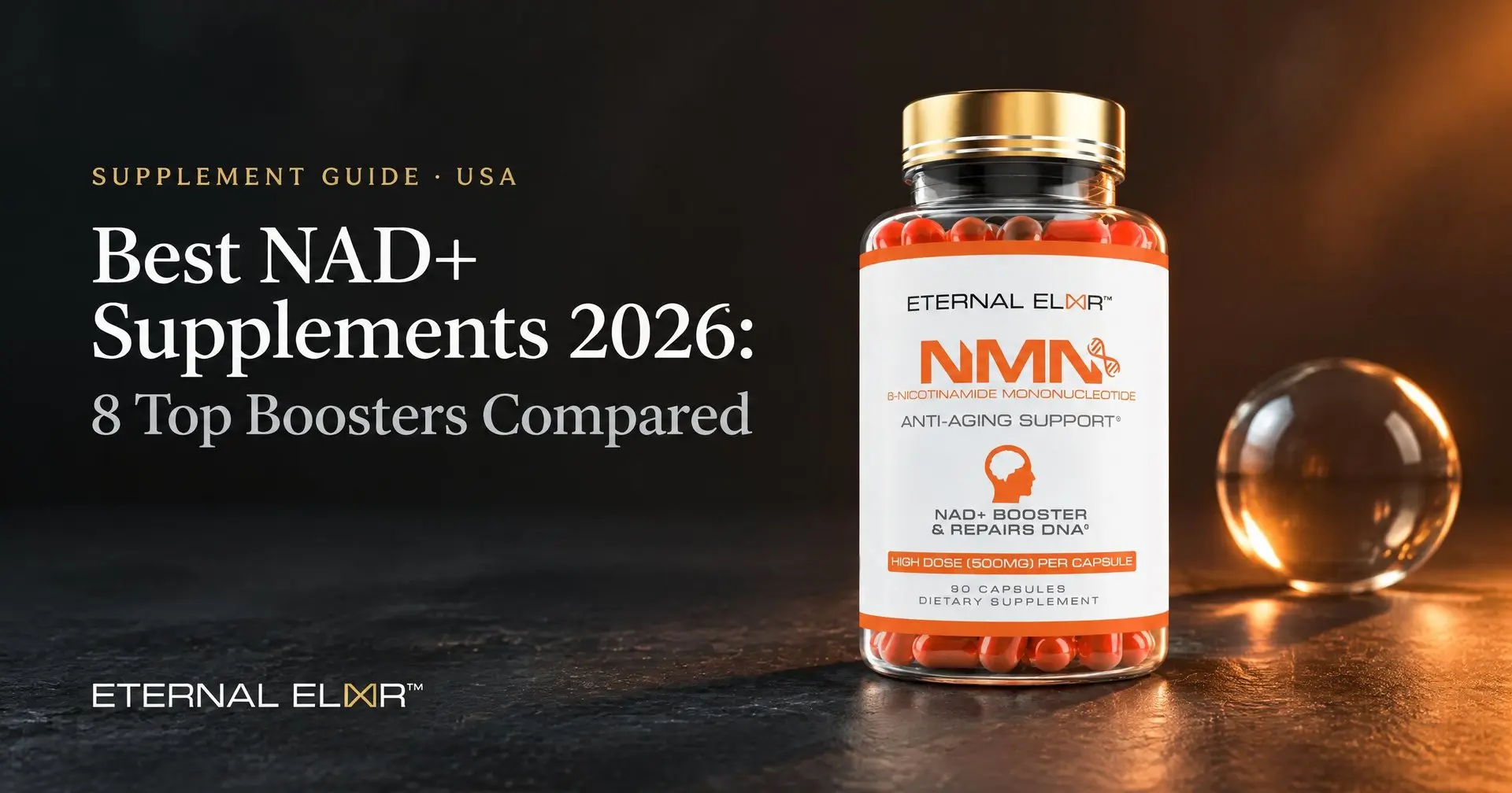 Best NAD+ Supplements 2026: 8 Top Boosters Compared – Eternal Elixir NMN 500mg bottle