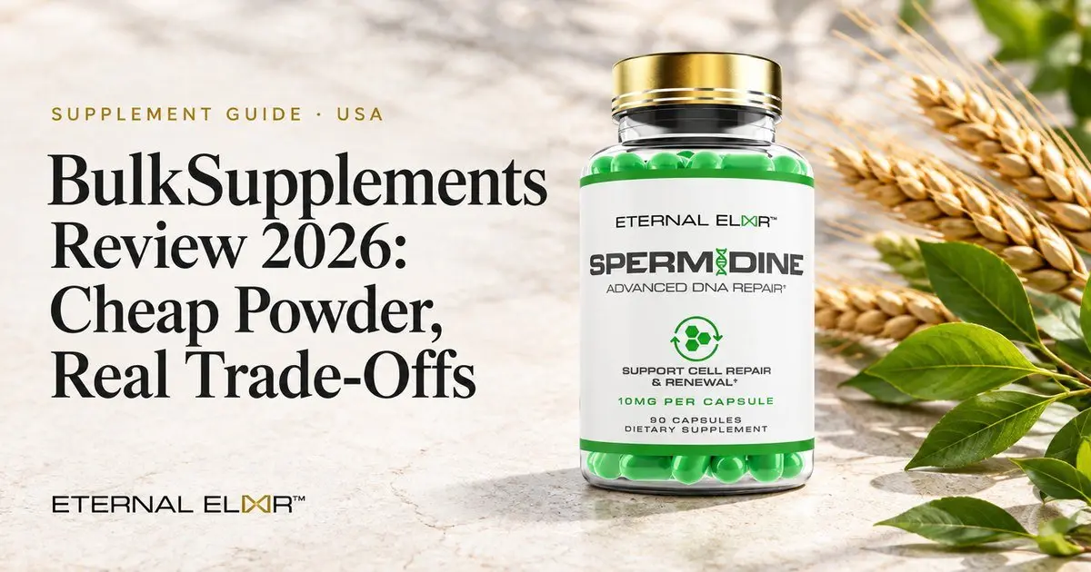 BulkSupplements Review 2026: Cheap Powder, Real Trade-Offs – Eternal Elixir Spermidine 10mg bottle