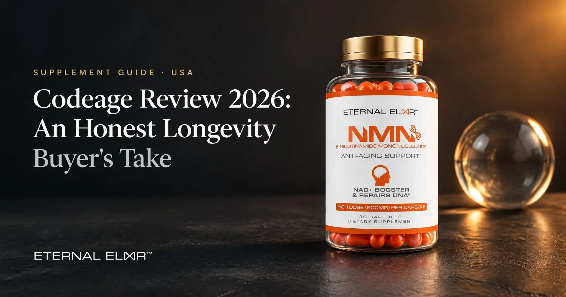 Codeage Review 2026: An Honest Longevity Buyer's Take – Eternal Elixir NMN 500mg bottle