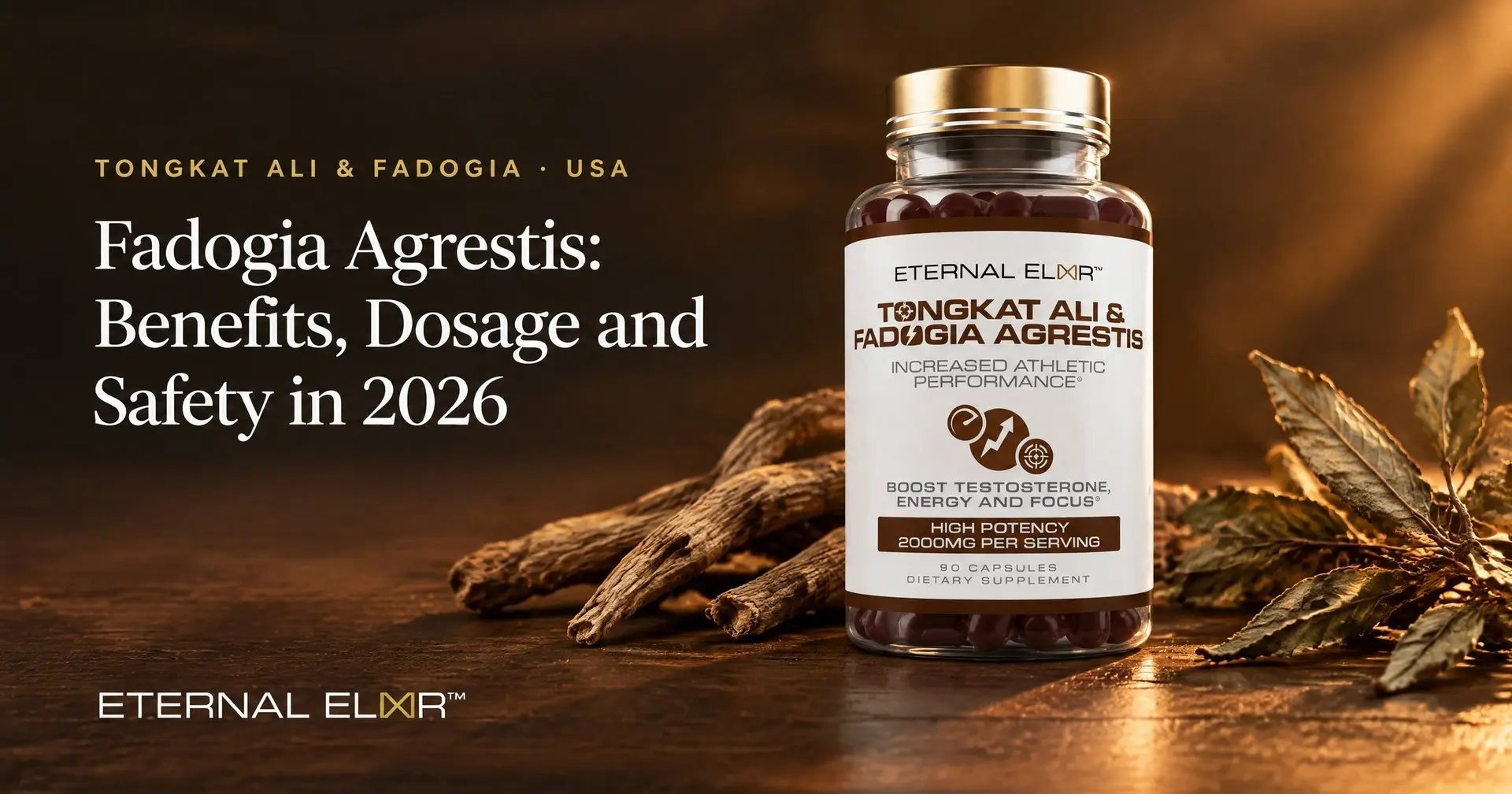 Fadogia Agrestis: Benefits, Dosage and Safety in 2026 – Eternal Elixir Tongkat Ali + Fadogia 2010mg bottle