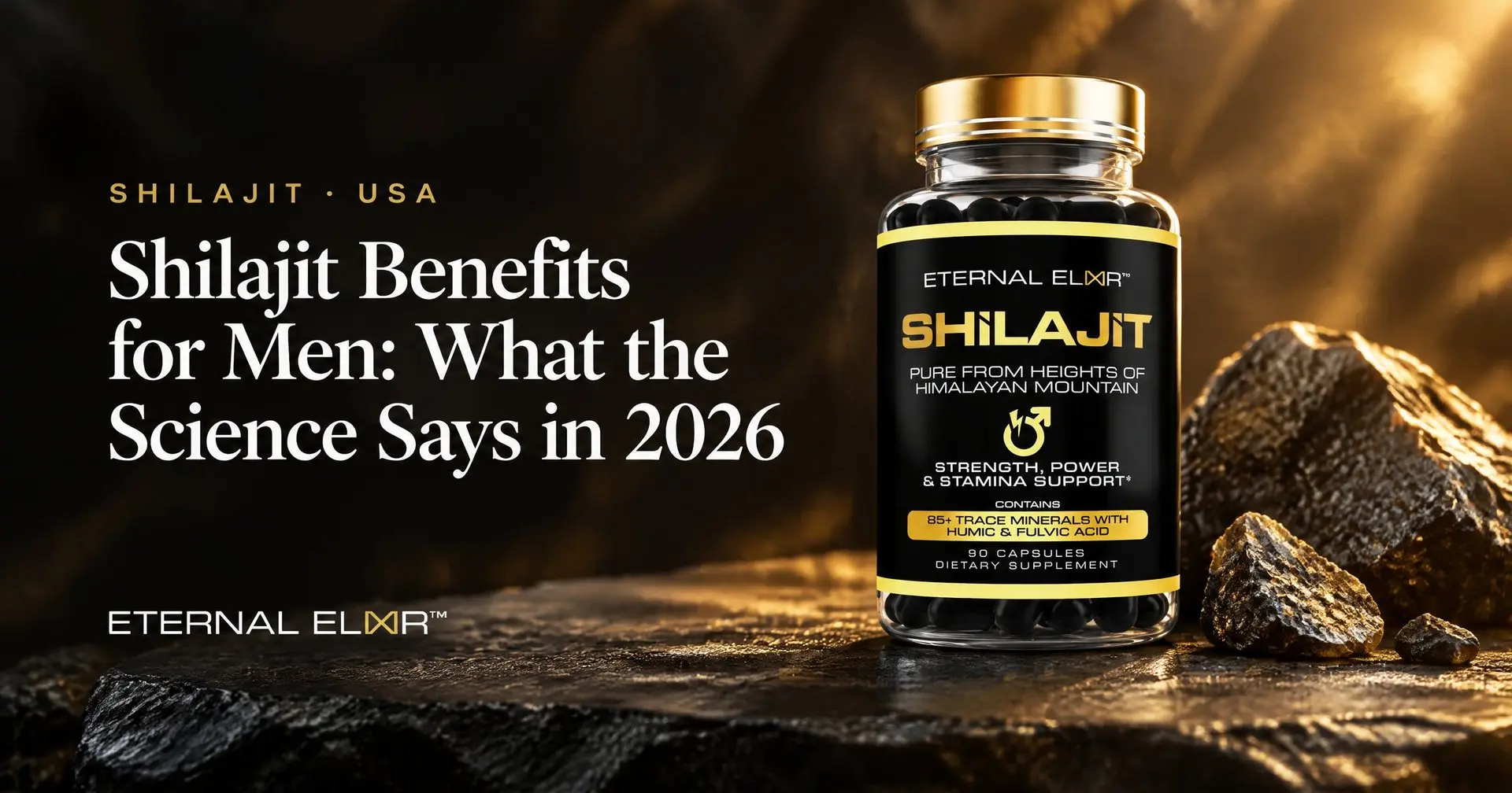 Shilajit Benefits for Men: What the Science Says in 2026 – Eternal Elixir Shilajit 1000mg bottle