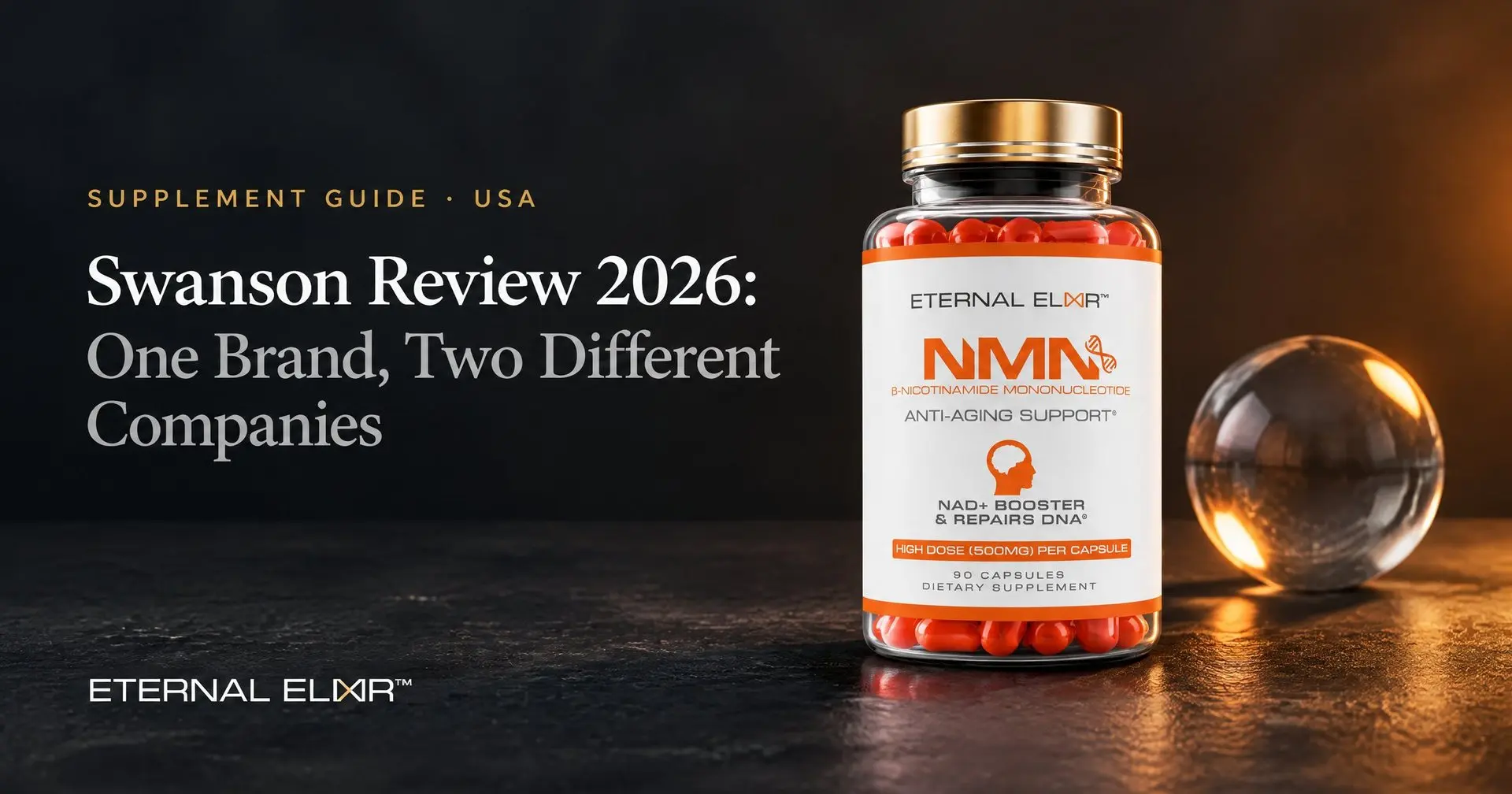 Swanson Review 2026: One Brand, Two Different Companies – Eternal Elixir NMN 500mg bottle