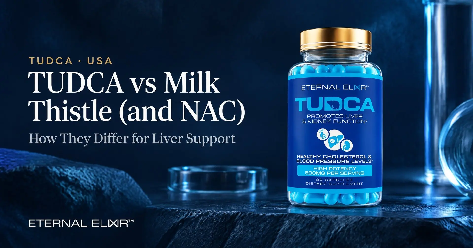 TUDCA vs Milk Thistle (and NAC): How They Differ for Liver Support – Eternal Elixir TUDCA 500mg bottle